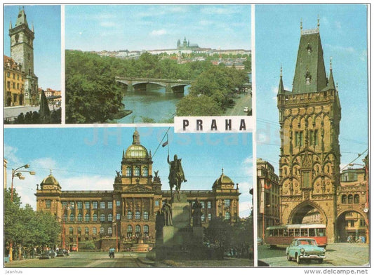Praha - Prague - Old Town square - Hradcany - National museum - Powder Tower - tram - Czechoslovakia - Czech - used - JH Postcards