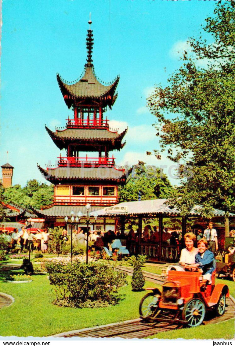 Copenhagen - Kobenhavn - Tivoli Kinesisk Tarn - Chinese Tower - old car - 989/15 - Denmark - used - JH Postcards