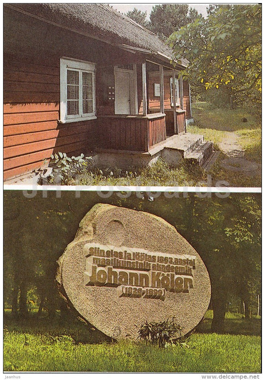 A. Kalda Home Museum in Kassari - Estonian painter J. Köler monument - Hiiumaa island - 1990 - Estonia USSR - unused - JH Postcards