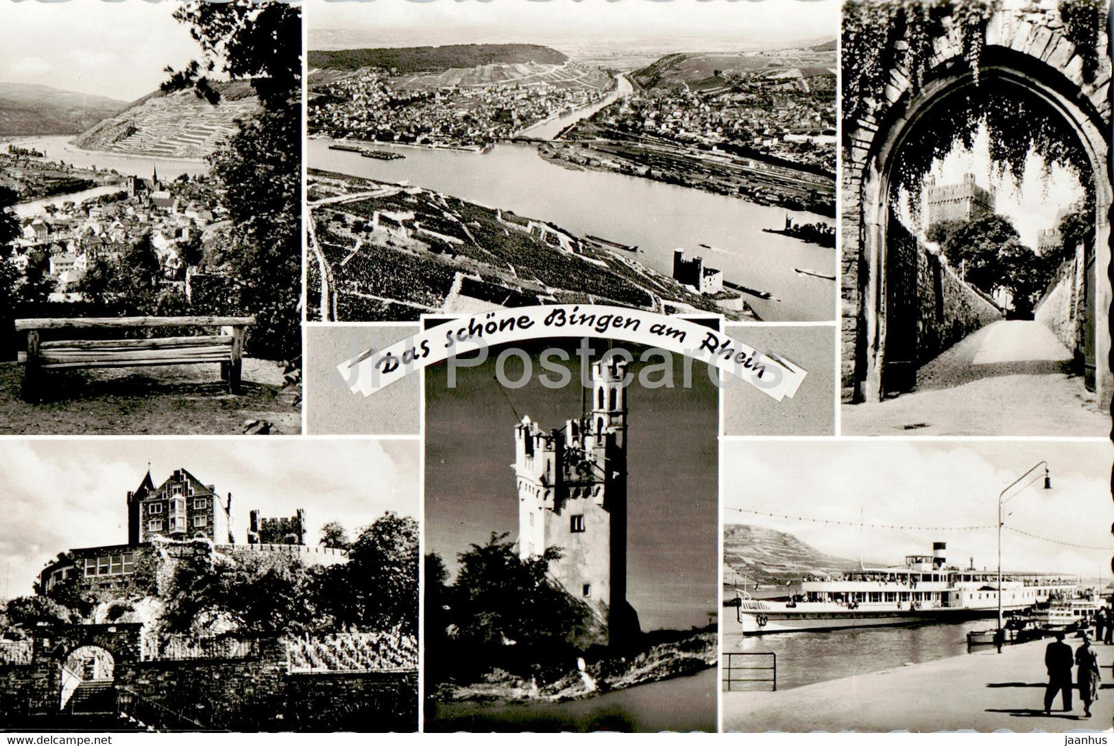 Das schone Bingen am Rhein - ship - old postcard - Germany - unused - JH Postcards