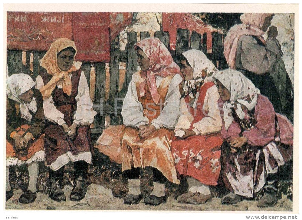 painting by L. Kabachek - Celebration Day , 1963 - russian art - unused - JH Postcards