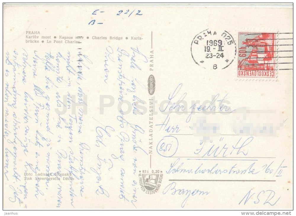 Praha - Prague - Charles Bridge - Czechoslovakia - Czech - used 1969 - JH Postcards