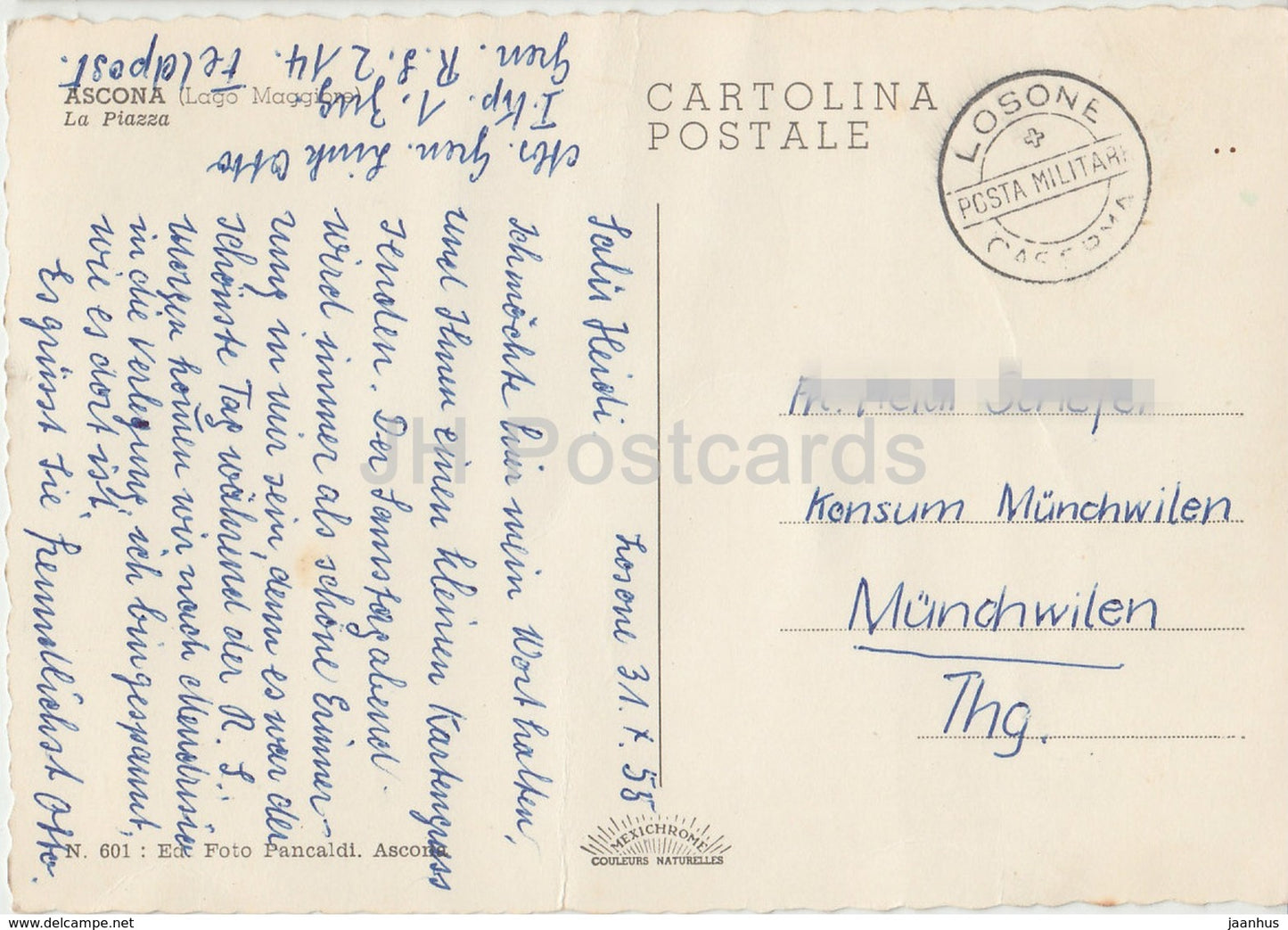 Lago Maggiore - Ascona - Posta Militare - 601 - 1955 - Switzerland - used