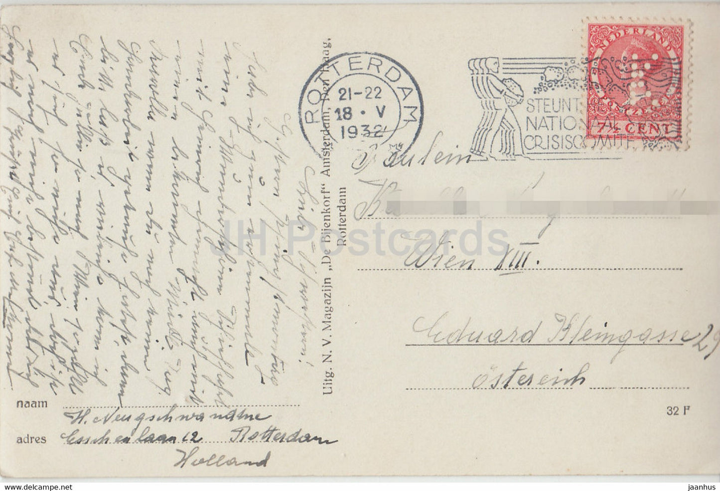 Kalme Zee – Segelboot – alte Postkarte – 1932 – Niederlande – gebraucht
