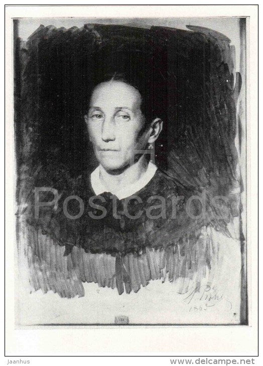 drawing by I. Repin - Portrait of E. Shevtsova , 1865 - russian art - unused - JH Postcards