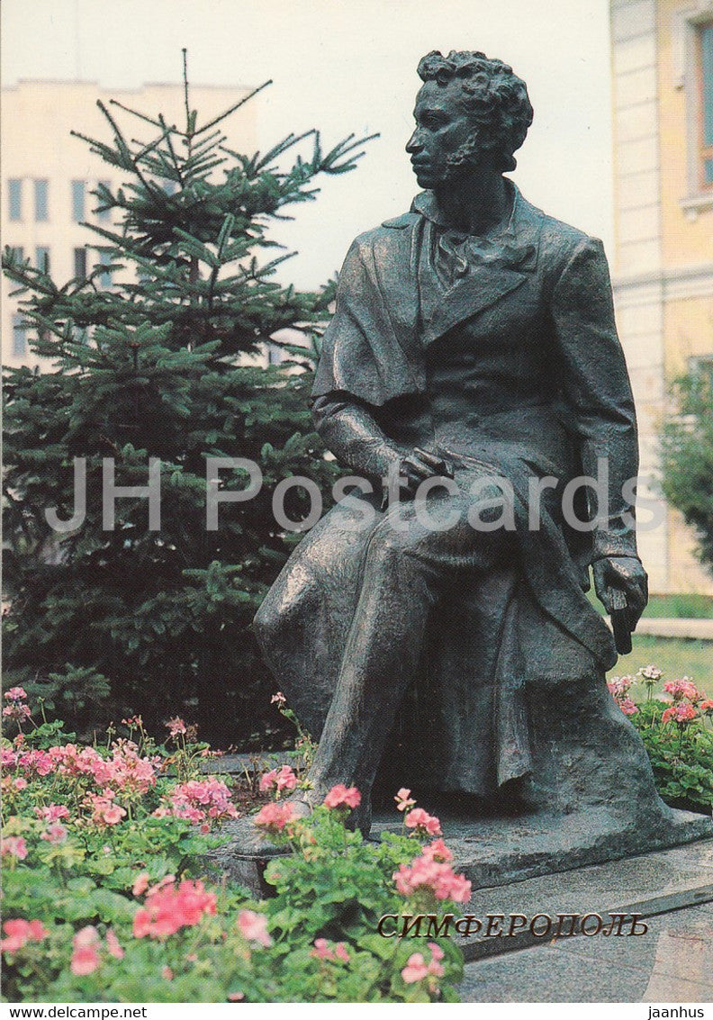 Simferopol - monument to Russian Poet Pushkin - 1988 - Ukraine USSR - unused - JH Postcards