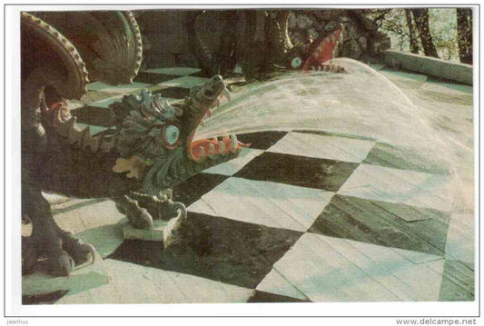 Chess Hill Cascade - dragons - Petrodvorets - 1977 - Russia USSR - unused - JH Postcards