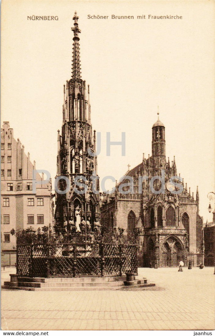 Nurnberg - Nuremberg - Schonen Brunnen mit Frauenkirche - church - W. H. D. 7907 - old postcard - Germany - unused - JH Postcards