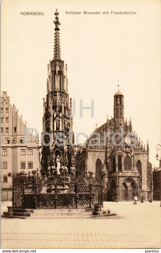 Nurnberg - Nuremberg - Schonen Brunnen mit Frauenkirche - church - W. H. D. 7907 - old postcard - Germany - unused - JH Postcards