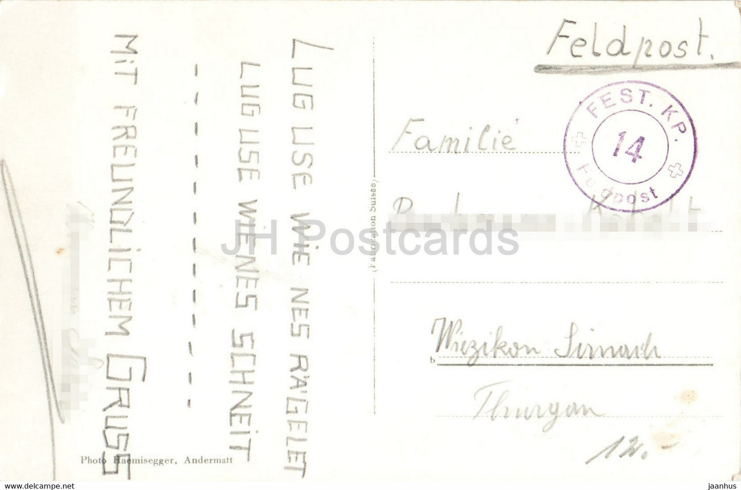 Andermatt gegen Urnerloch - 1102 - Feldpost - Militärpost - alte Postkarte - Schweiz - gebraucht