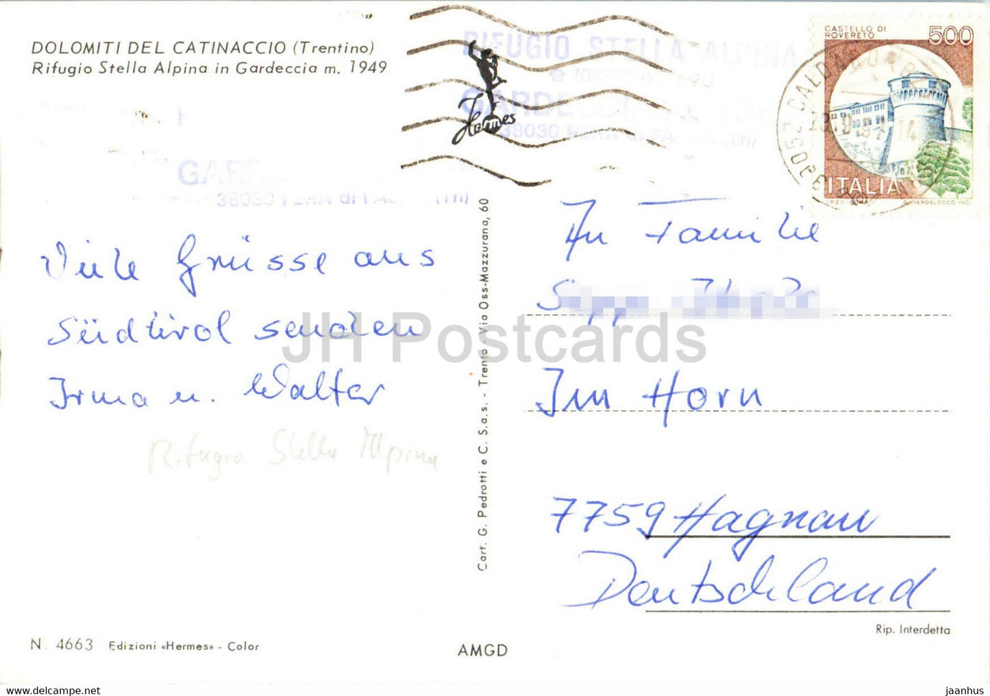 Rifugio Stella Alpina 1949 m - Gardeccia - Torri Vaiolet - Dolomiti del Catianccio - 1987 - Italy - used