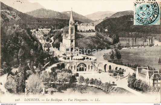 Lourdes - La Basilique - Vue Plongeante - cathedral - 228 - old postcard - 1907 - France - used - JH Postcards