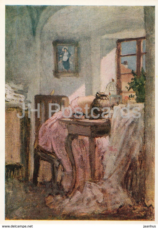 Painting by Josef Manes - Seamstress - Czech art - 1971 - Russia USSR - unused - JH Postcards