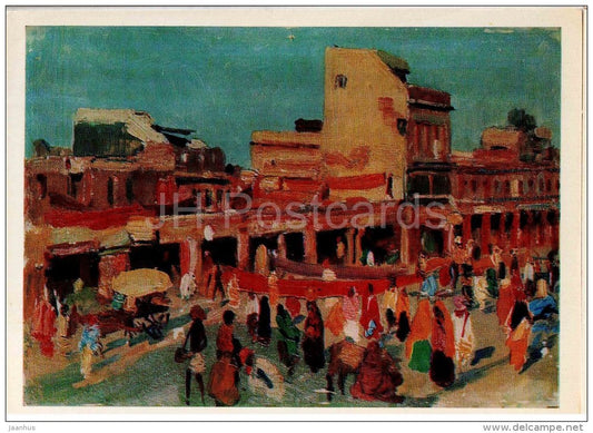 painting by Mikhail Hussein ogly Abdullayev - Evening in Jaipur , 1957 - India - azerbaijan art - unused - JH Postcards
