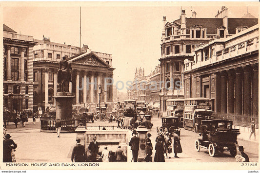 London - Mansion House and Bank - cars - 27868 - old postcard - England - United Kingdom - unused - JH Postcards