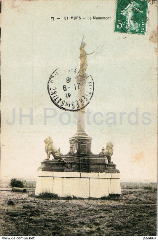 Murs - Le Monument - old postcard - 1918 - France - used - JH Postcards