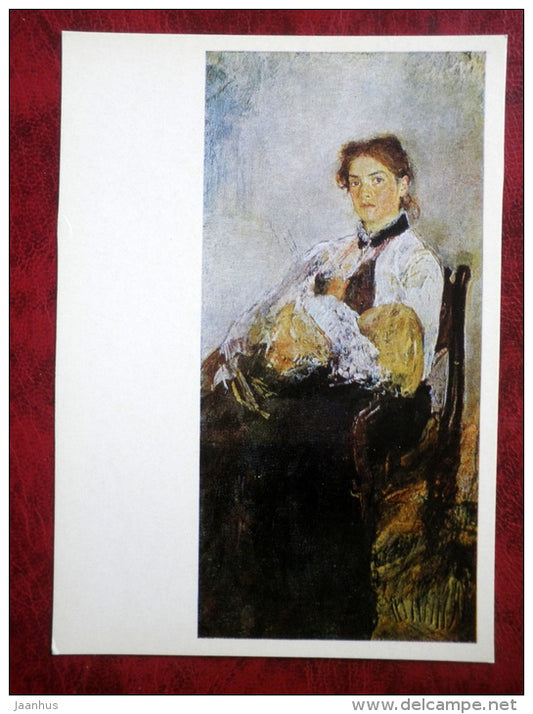 Painting by V. Serov - Portrait of Nadezhda Derviz with child. 1888 - russian art - unused - JH Postcards