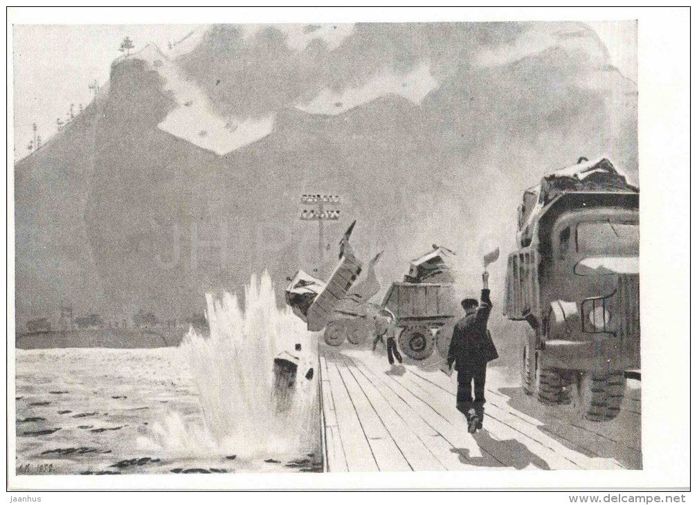 painting by O. Vereysky  - Storm , 1959-60 - Angara river - truck - russian art - unused - JH Postcards