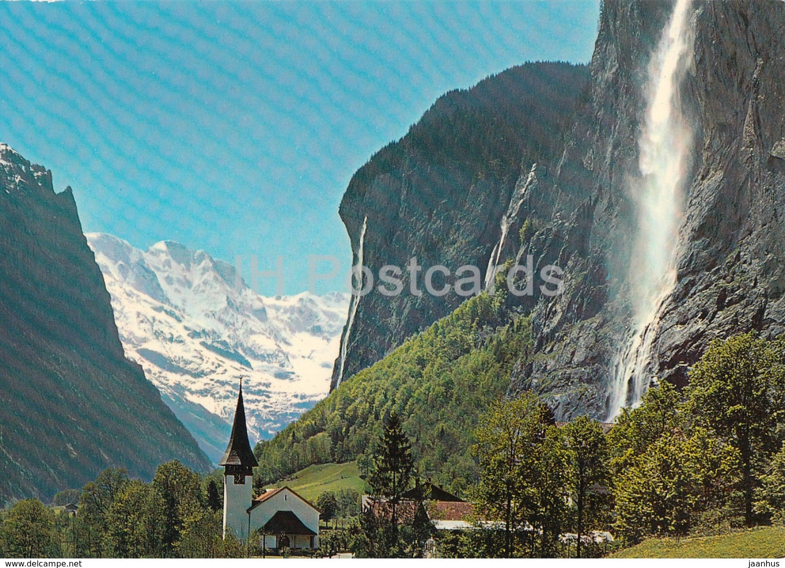 Lauterbrunnen - Staubbachfall mit Kirche und Grosshorn - church - 7206 - Switzerland - unused - JH Postcards