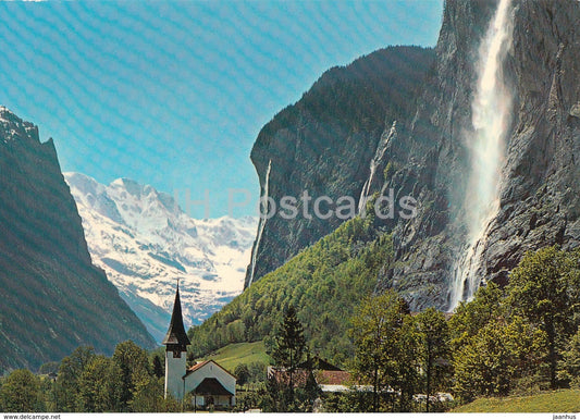 Lauterbrunnen - Staubbachfall mit Kirche und Grosshorn - church - 7206 - Switzerland - unused - JH Postcards