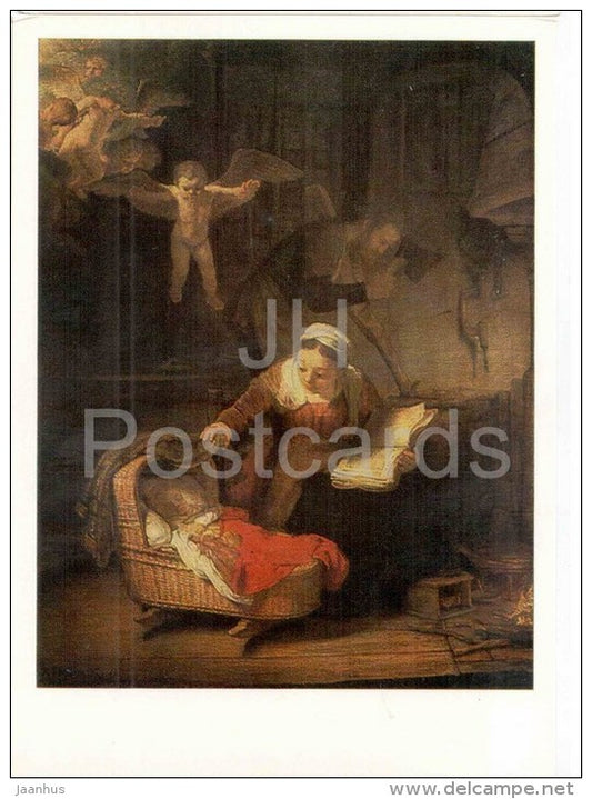 painting by Rembrandt - The Holy Family with Angels , 1645 - dutch art - unused - JH Postcards