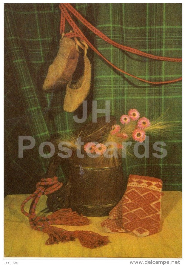 New Year greeting Card - mittens - beer mug - leather shoes - 1971 - Estonia USSR - used - JH Postcards