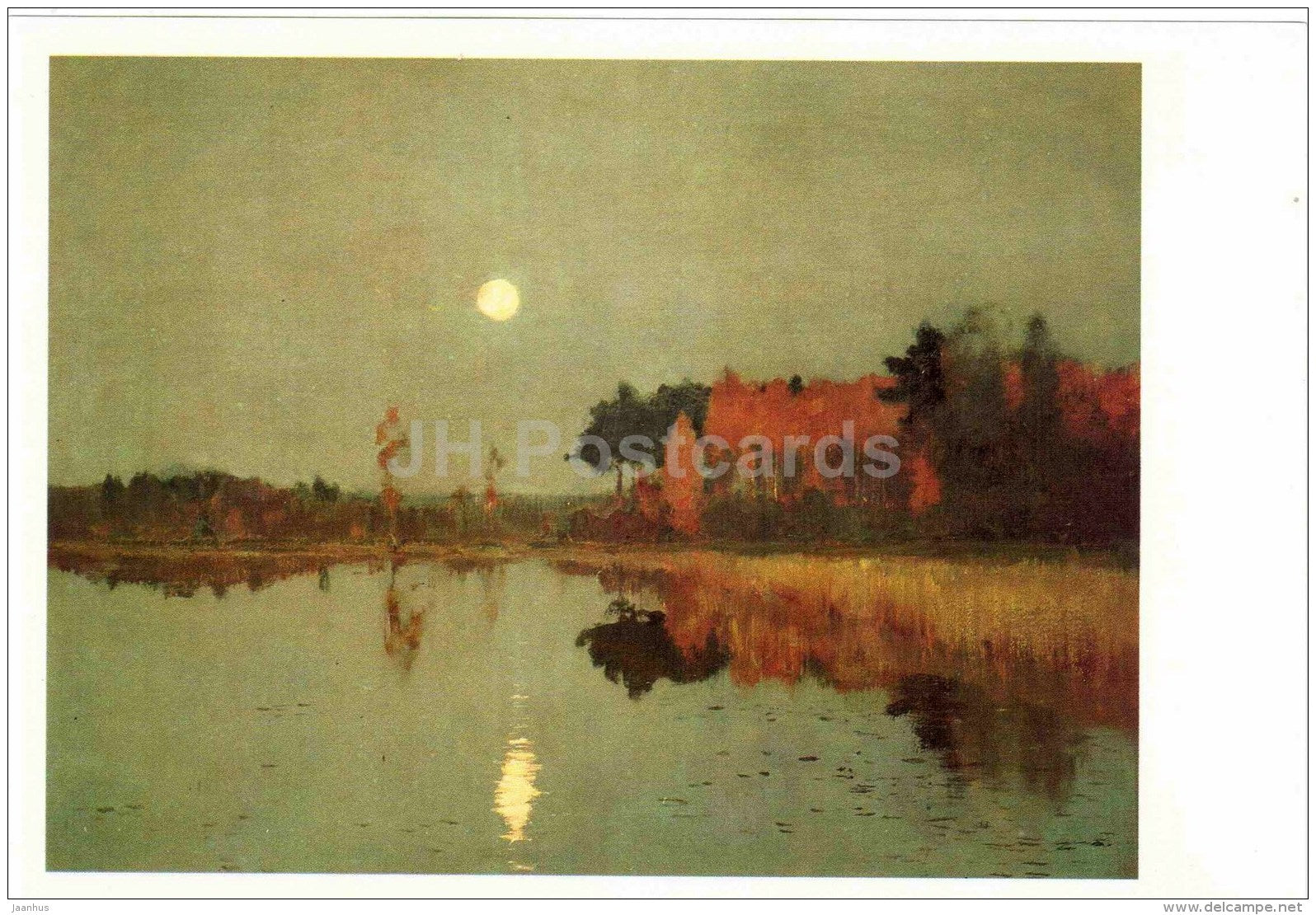 painting by Isaac Levitan - Twilight . Moon , 1899 - large format postcard - russian art - unused - JH Postcards