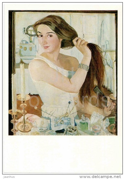 painting by Zinaida Serebriakova , At Toilet , self-portait , 1909 - large format postcard - russian art - unused - JH Postcards