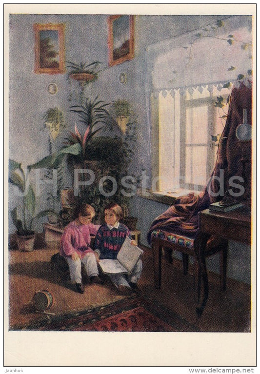painting by I. Khrutsky - In the Room - children - Russian art - 1959 - Russia USSR - unused - JH Postcards