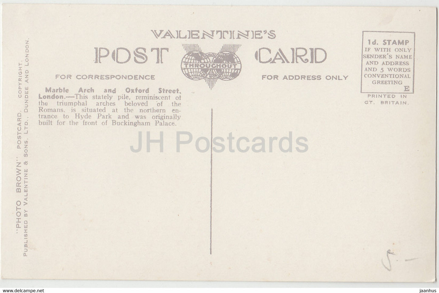 Londres - Marble Arch et Oxford Street - bus - voiture Valentine - 209380 - carte postale ancienne - Angleterre - Royaume-Uni - inutilisée