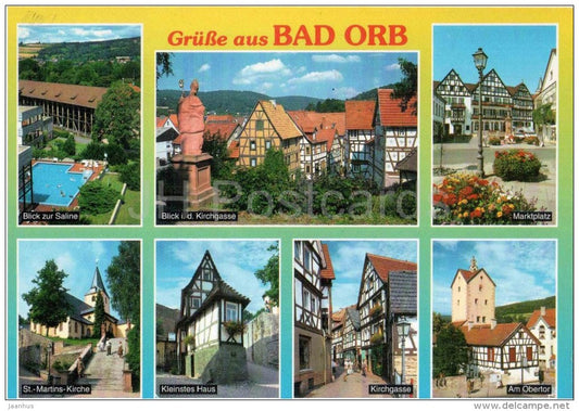 Grüsse aus Bad Orb - Im Naturpark Spessart - Marktplatz - Kirchgasse - Am Obertor - Germany - 1999 gelaufen - JH Postcards