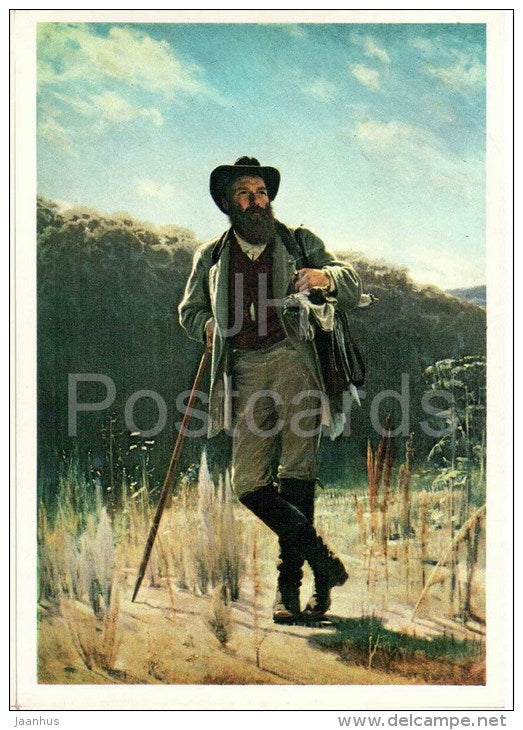 painting by I. Kramskoy - Portrait of the russian artist Shishkin , 1873 - russian art - unused - JH Postcards