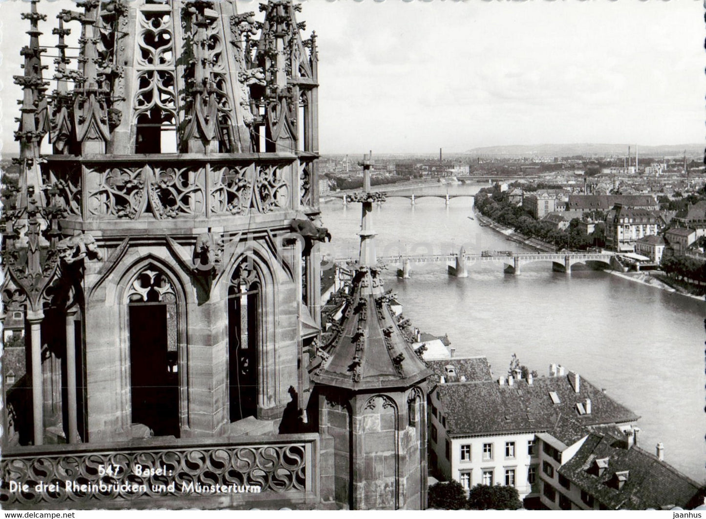 Basel - Die drei Rheinbrucken und Munsterturm - cathedral - 547 - old postcard - 1943 - Switzerland - used - JH Postcards