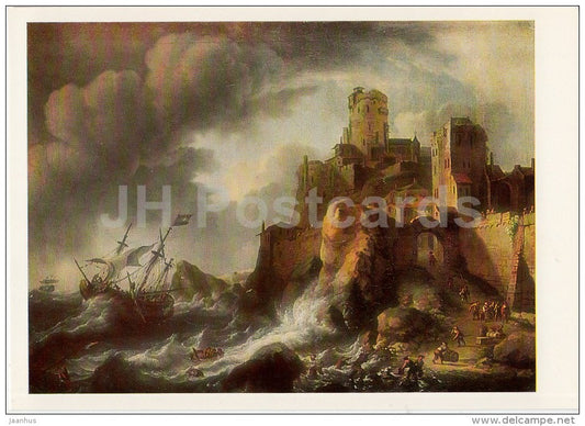 painting by Ludolf Bakhuyzen - Shipwreck on the Rocks - castle - Dutch art - 1986 - Russia USSR - unused - JH Postcards