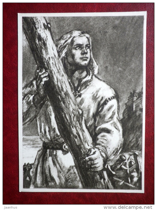 Kalevipoeg - a giant hero of estonian epic poem - estonian writer Fr. R. Kreutzwald - estonian art  - unused - JH Postcards