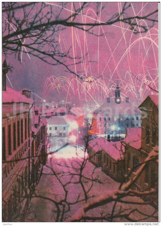 New Year Greeting Card - Tartu - fireworks - 1979 - Estonia USSR - used - JH Postcards