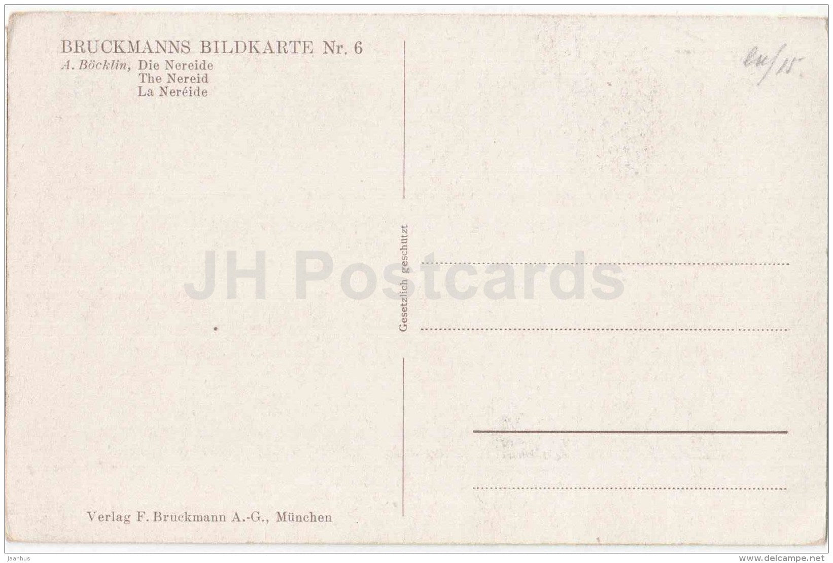 painting by A. Böcklin - Die Nereide - nereid - Bruckmanns Bildkarte - swiss art - unused - JH Postcards