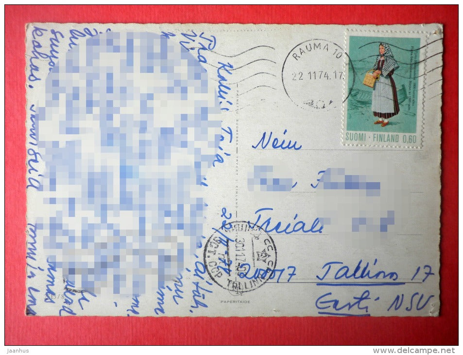 illustration - motorbike - 2513/8 - Finland - sent from Finland Rauma to Estonia USSR 1974 - JH Postcards