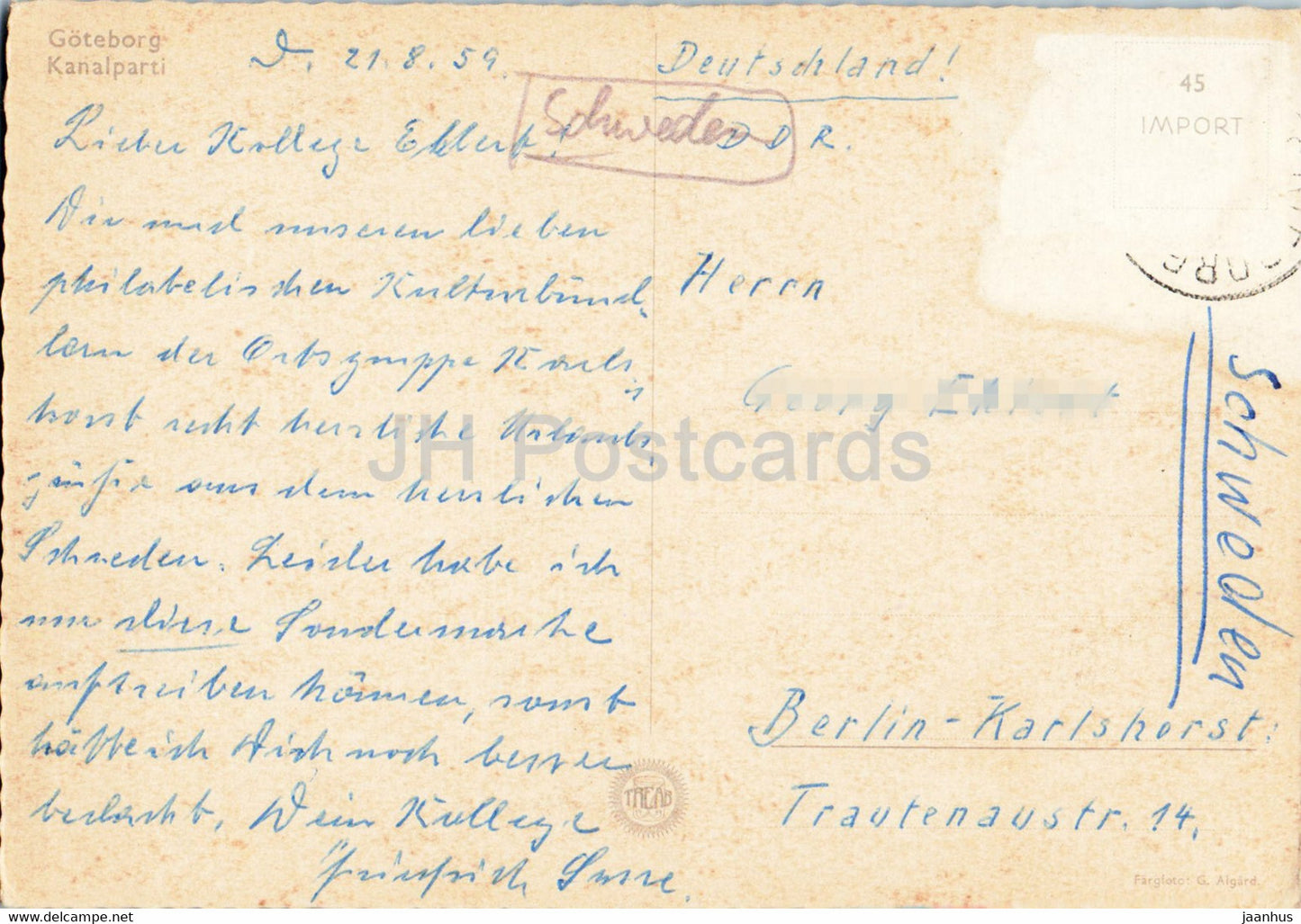 Goteborg - Kanalparti - boat - old postcard - 1959 - Sweden - used