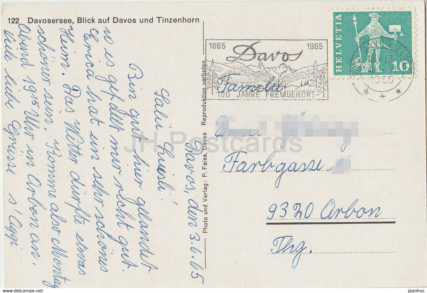 Davosersee - Blick auf Davos und Tinzenhorn - 122 - 1965 - Schweiz - gebraucht