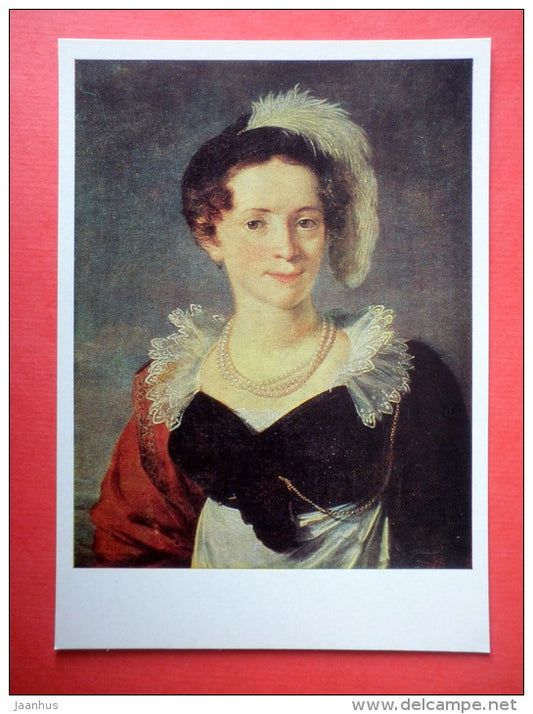 painting by Vasily Tropinin - Portrait of Morkova - russian art - unused - JH Postcards