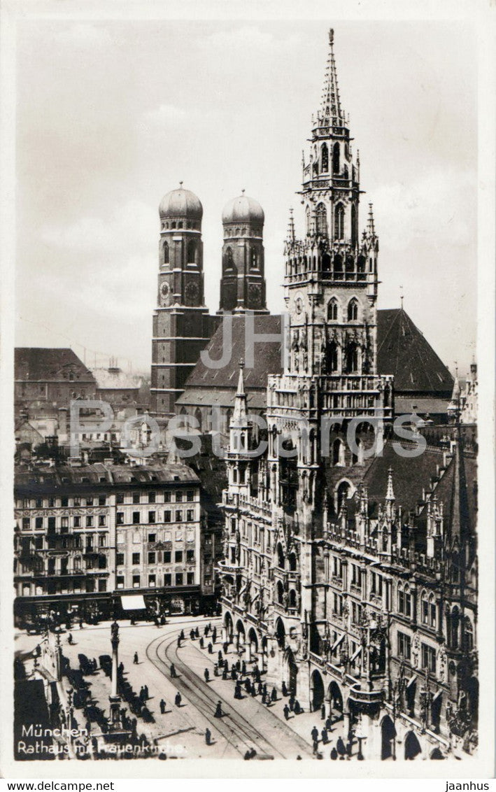 Munchen - Munich - Rathaus mit Frauenkirche - church - old postcard - 1933 - Germany - used - JH Postcards