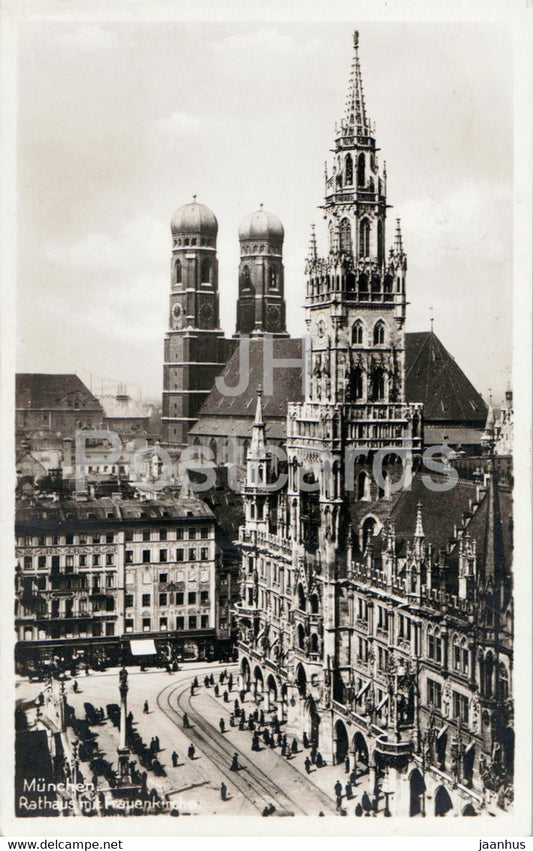 Munchen - Munich - Rathaus mit Frauenkirche - church - old postcard - 1933 - Germany - used - JH Postcards