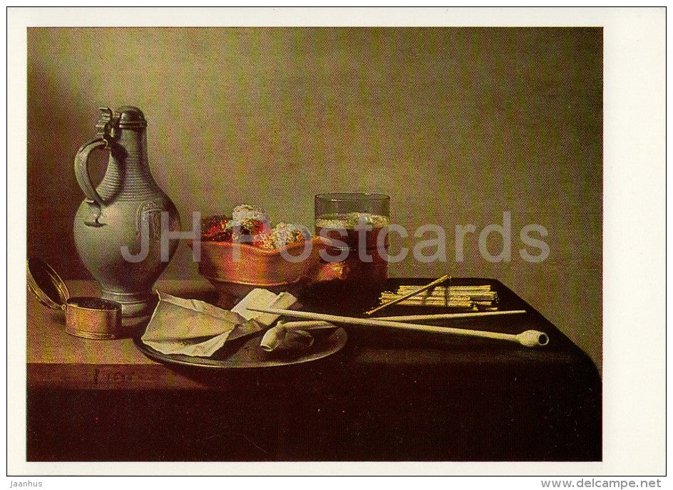 painting by Pieter Claesz - Pipes in a Brazier , 1636 - Dutch art - Russia USSR - 1988 - unused - JH Postcards