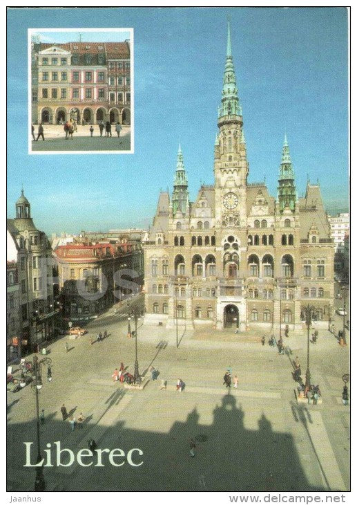 Edvard Benese square - town hall - Liberec - Czech - used 1998 - JH Postcards