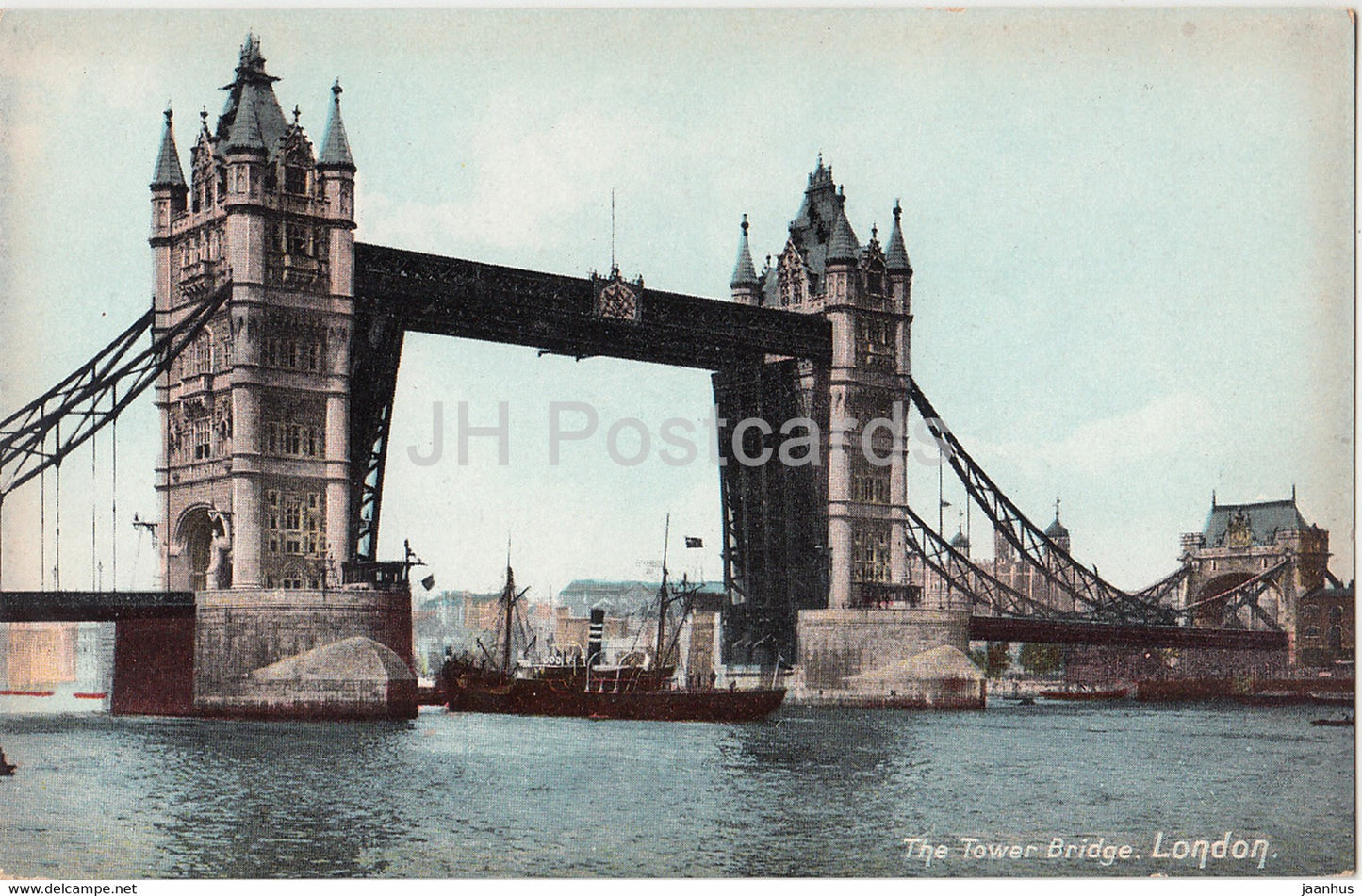 London - The Tower Bridge - ship - streamer - old postcard - England - United Kingdom - unused - JH Postcards