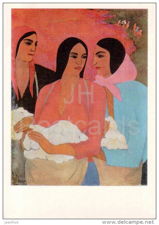 painting by Sh. Mangasarov - Cotton , 1933 - women - armenian art - unused - JH Postcards