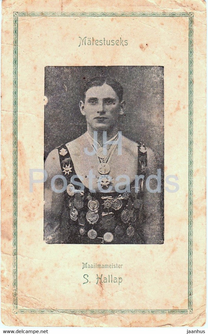 World Champion S. Hallap - weightlifting - old postcard - Estonia - unused - JH Postcards