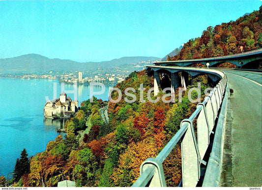 Montreux - Chillon - Depuis l'autoroute du Leman - highway - 720 - 1966 - Switzerland - unused - JH Postcards