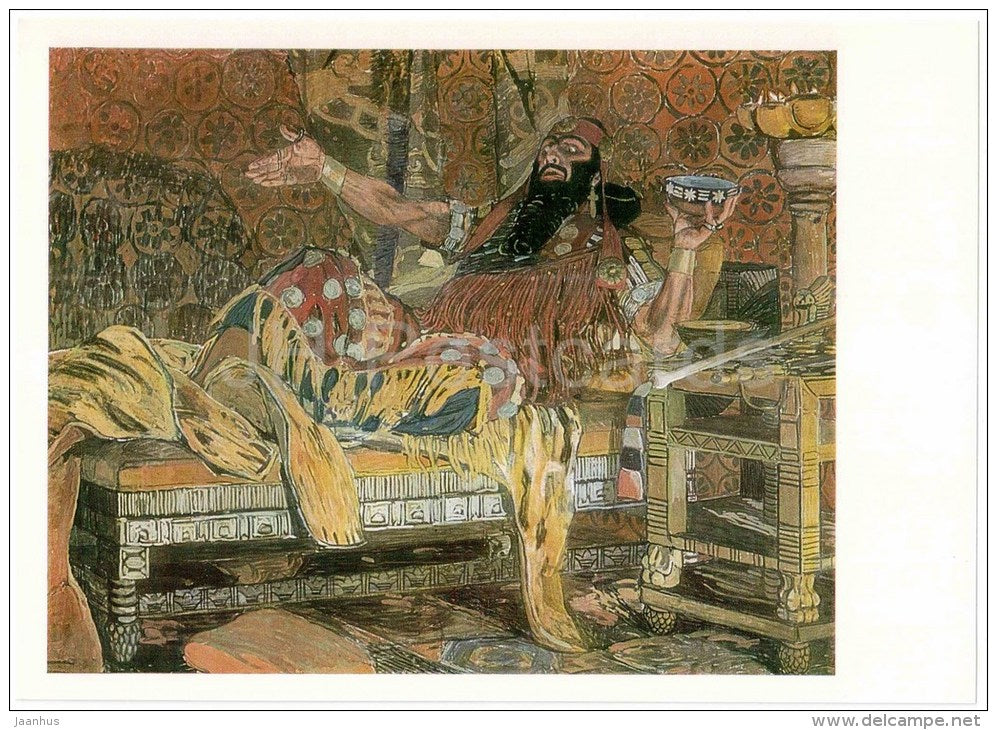 painting by Alexander Golovin , Feodor Chaliapin as Holofernes ,  Judith - large format postcard - russian art - unused - JH Postcards